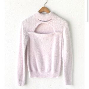 Greylin Light Pink Fuzzy Turtleneck Sweater with Front Cutout